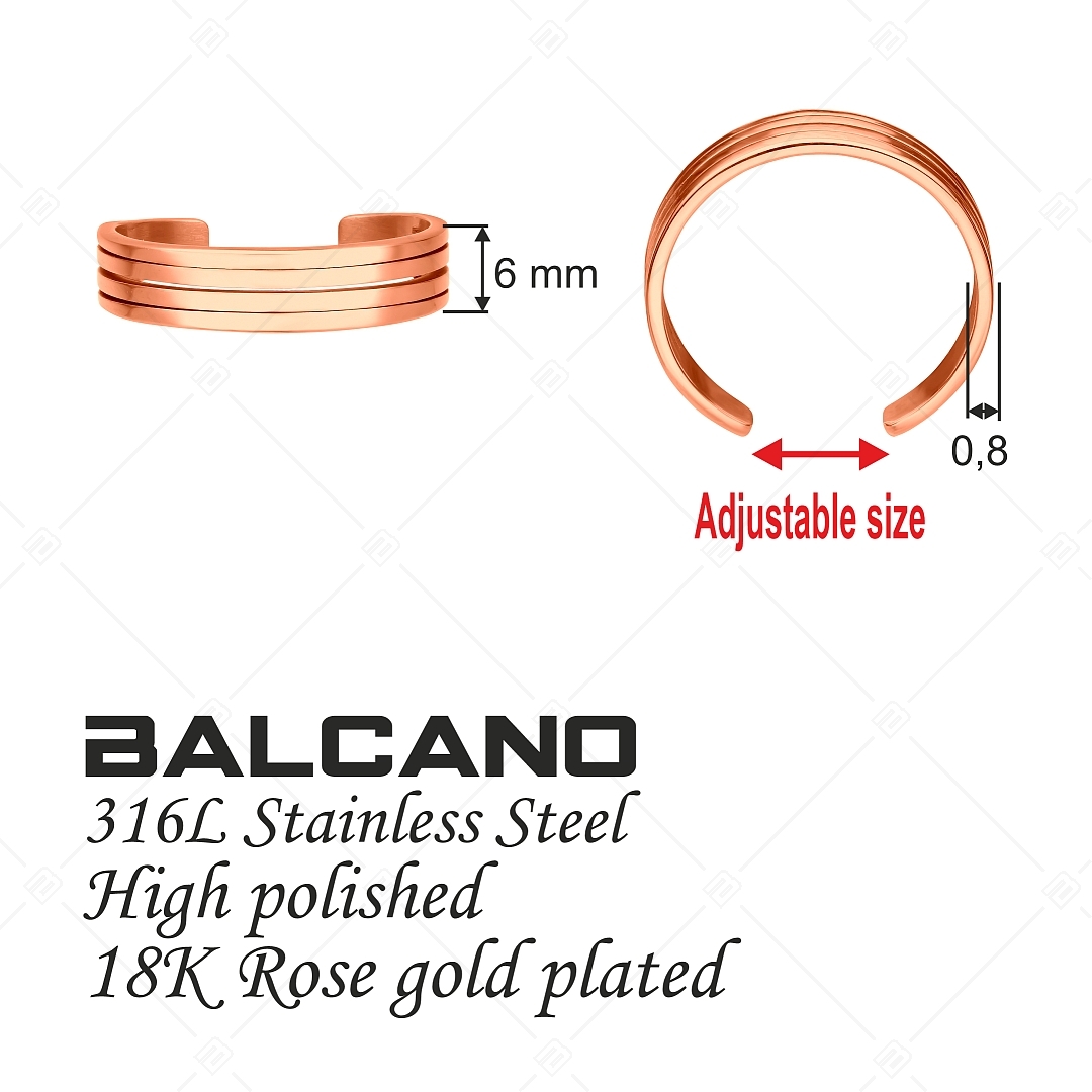 BALCANO - Arc / Anneau d'orteil en acier inoxydable en forme de arc à plusieurs couloirs, plaqué or rose 18K (651004BC96)
