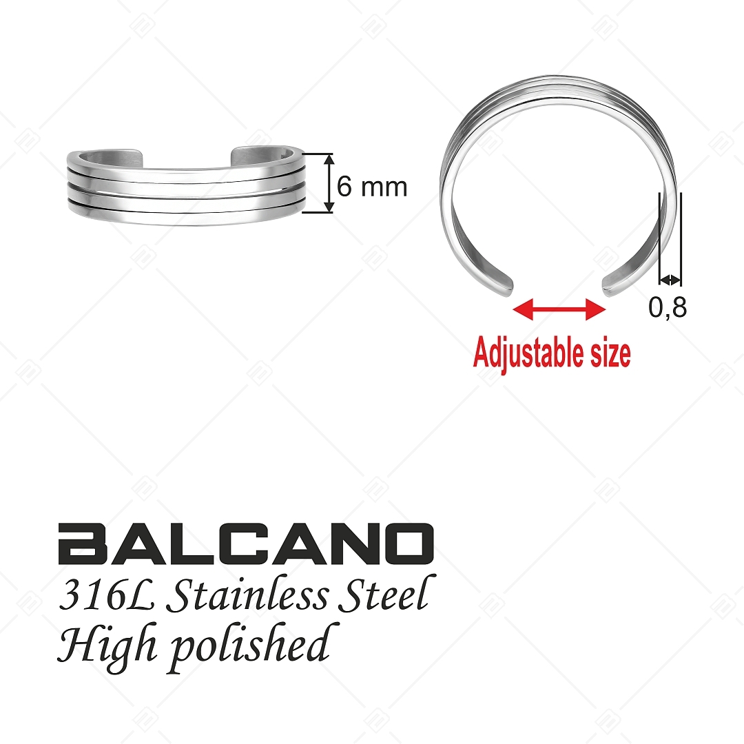 BALCANO - Arc / Anneau d'orteil en acier inoxydable en forme de arc à plusieurs couloirs, avec hautement polie (651004BC97)