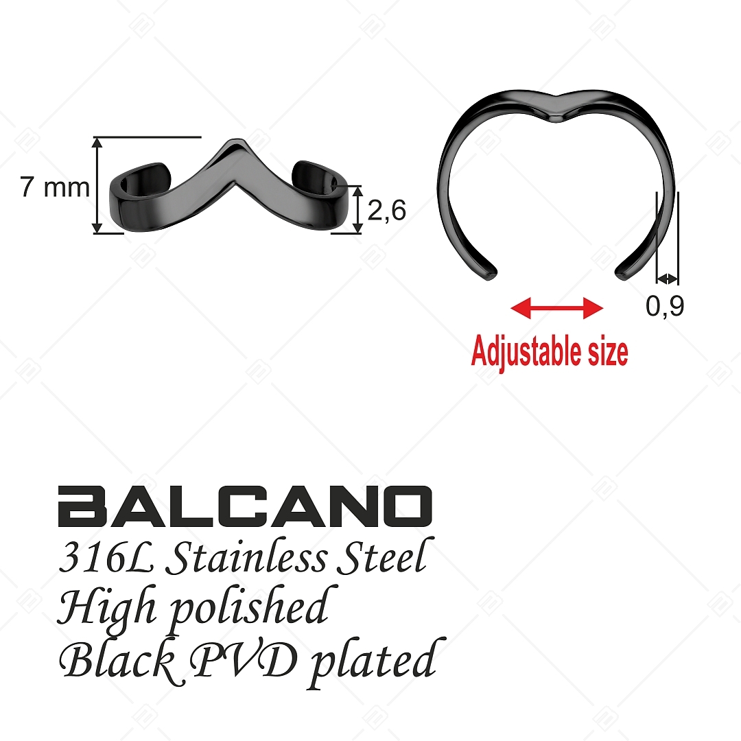 BALCANO - Vanilla / Anneau d'orteil en acier inoxydable en forme de"V", plaqué PVD noir (651005BC11)