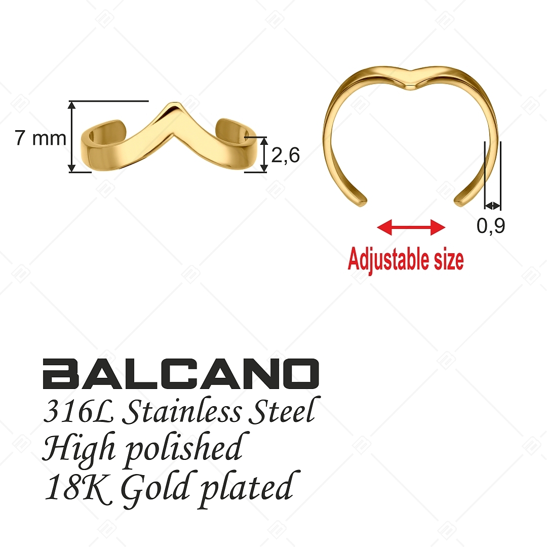 BALCANO - Vanilla / Anneau d'orteil en acier inoxydable en forme de"V", plaqué or 18K (651005BC88)