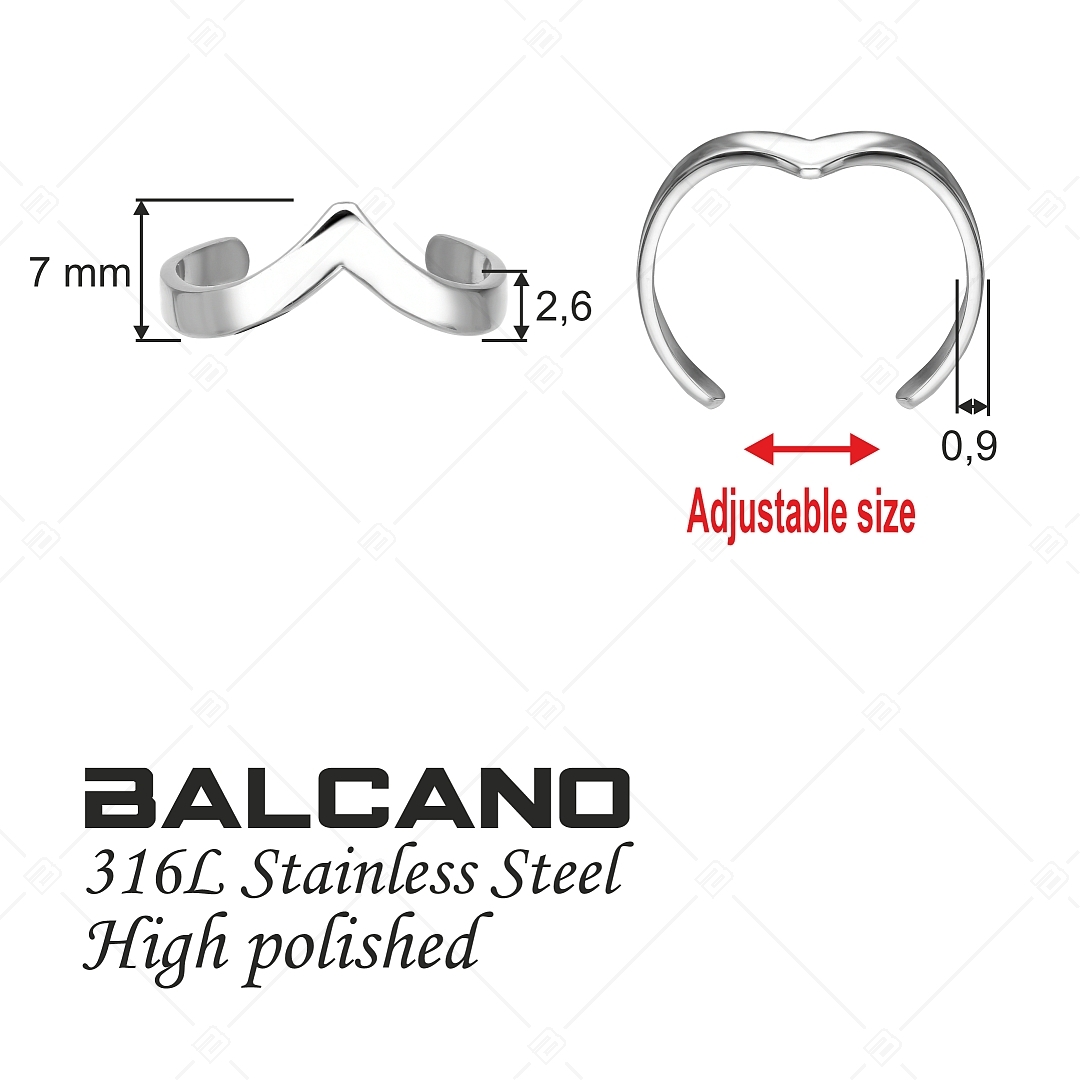 BALCANO - Vanilla / Anneau d'orteil en acier inoxydable en forme de"V", avec hautement polie (651005BC97)
