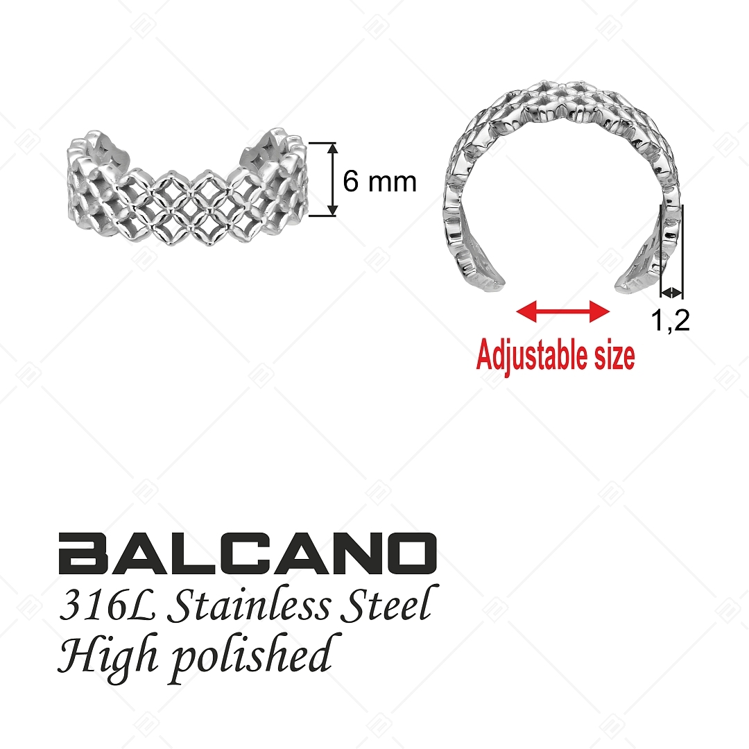 BALCANO - Lace / Anneau d'orteil en acier inoxydable avec motif lacé, avec hautement polie (651006BC97)