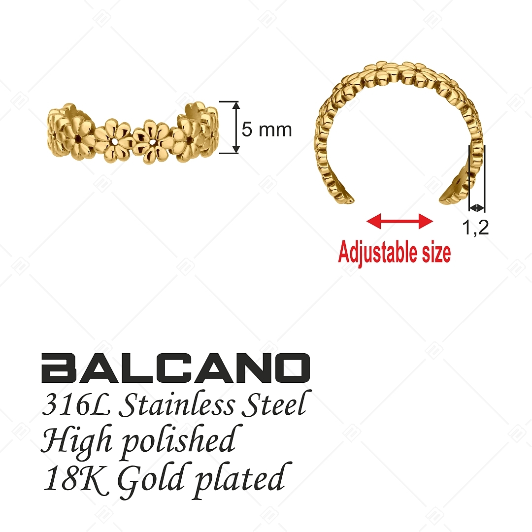 BALCANO - Daisy / Edelstahl Zehenring mit Gänseblümchen und mit 18K Gold Beschichtung (651007BC88)