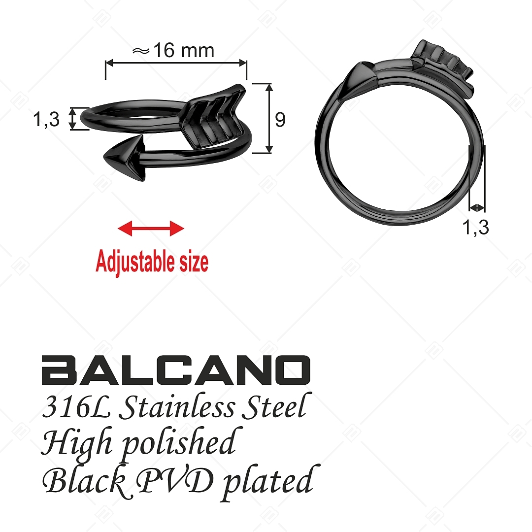 BALCANO - Arrow / Anneau d'orteil en acier inoxydable en forme de flèche, plaqué PVD noir (651008BC11)