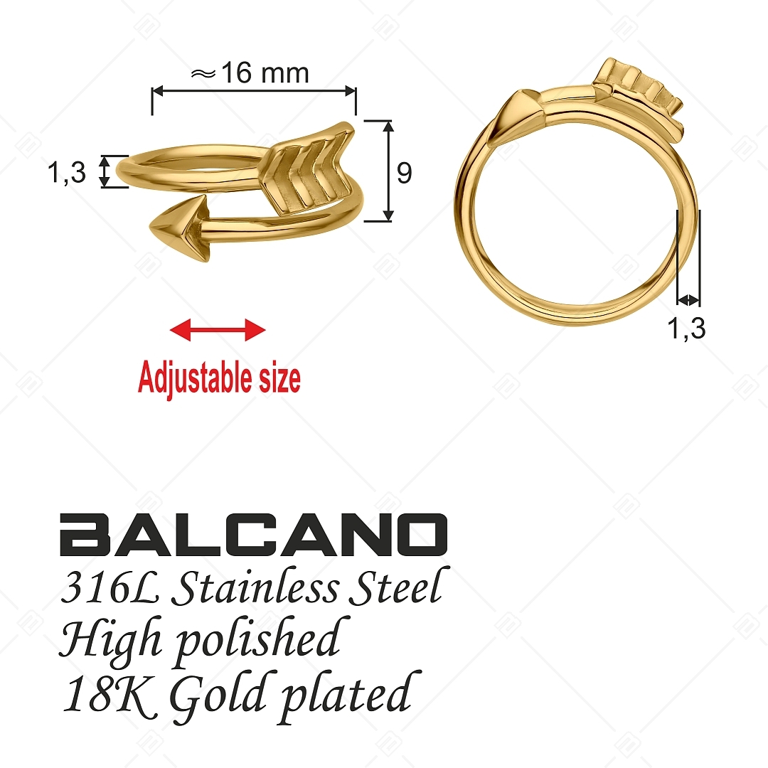 BALCANO - Arrow / Anneau d'orteil en acier inoxydable en forme de flèche, plaqué or 18K (651008BC88)