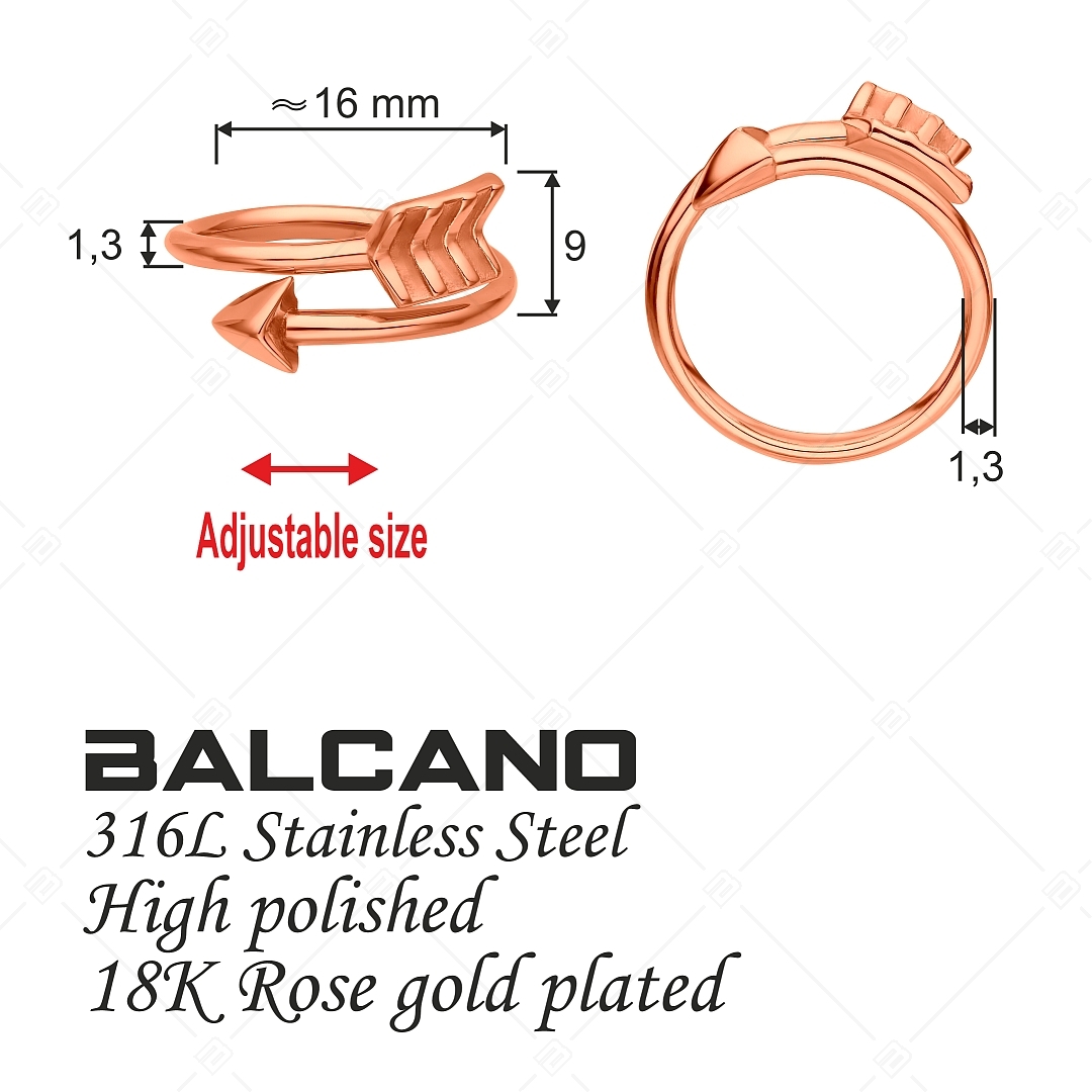 BALCANO - Arrow / Anneau d'orteil en acier inoxydable en forme de flèche, plaqué or rose 18K (651008BC96)