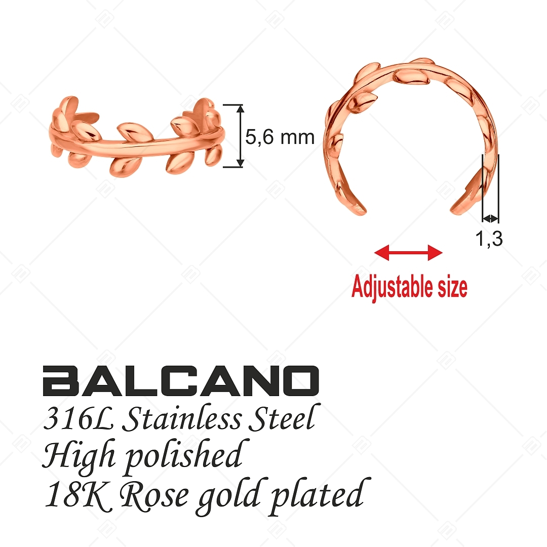 BALCANO - Leaf / Leaves Shaped Stainless Steel Toe Ring, 18K Rose Gold Plated (651009BC96)