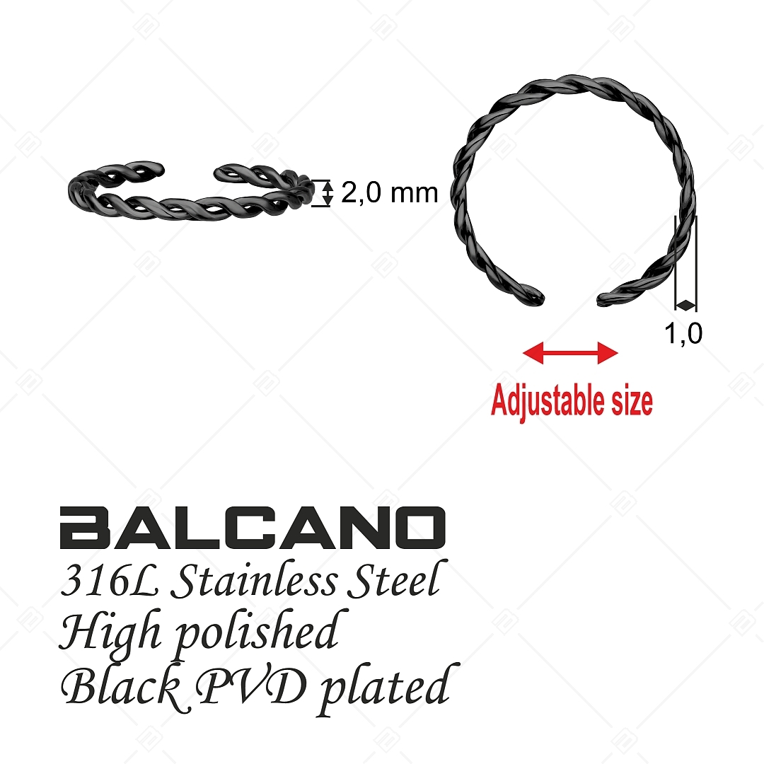 BALCANO - Tresse / Anneau d'orteil en acier inoxydable en forme de tressé, plaqué PVD noir (651010BC11)