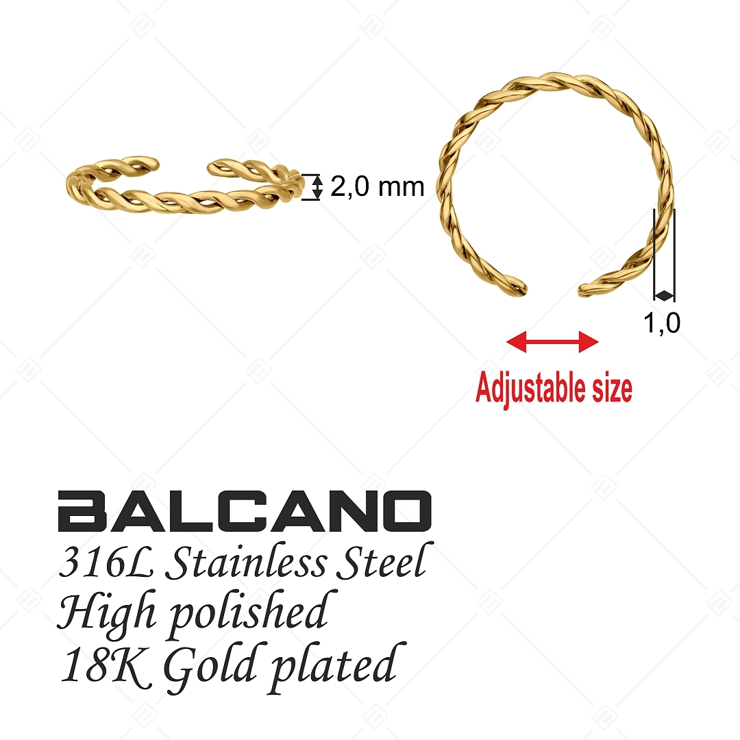 BALCANO - Tresse / Anneau d'orteil en acier inoxydable en forme de tressé, plaqué or 18K (651010BC88)