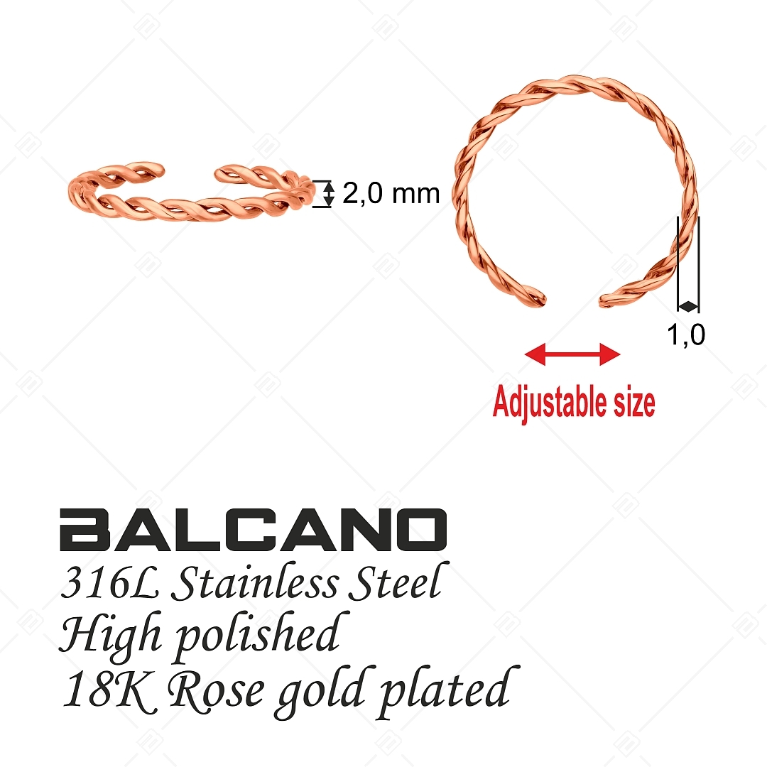 BALCANO - Tresse / Braided Shaped Stainless Steel Toe Ring, 18K Rose Gold Plated (651010BC96)