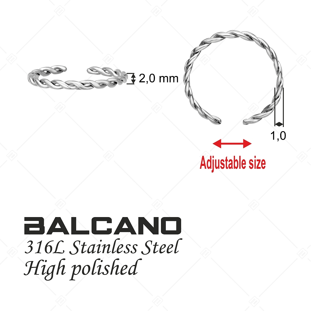 BALCANO - Tresse / Anneau d'orteil en acier inoxydable en forme de tressé, avec hautement polie (651010BC97)