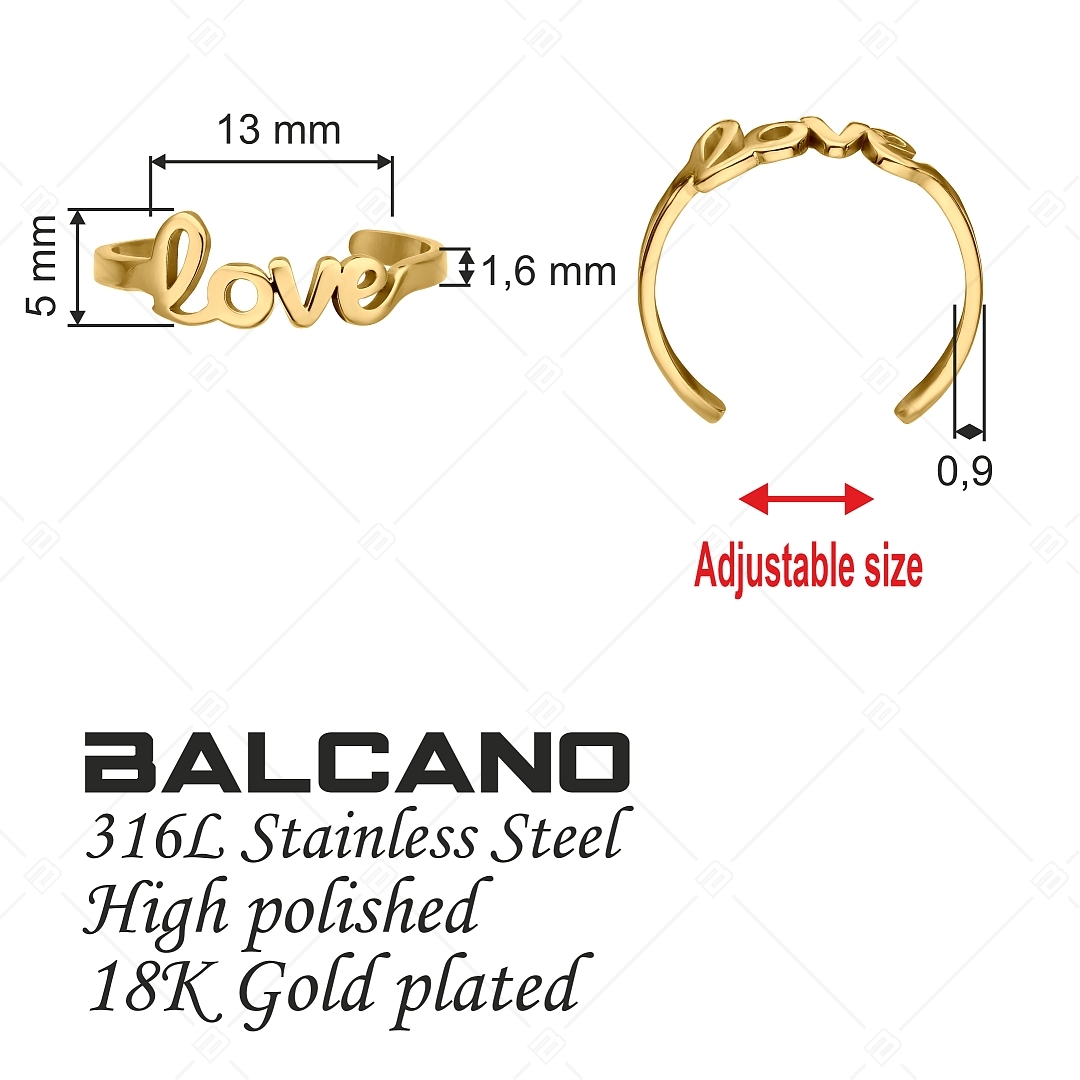 BALCANO - Love / Anneau d'orteil en acier inoxydable avec symbole de "Love", plaqué or 18K (651011BC88)