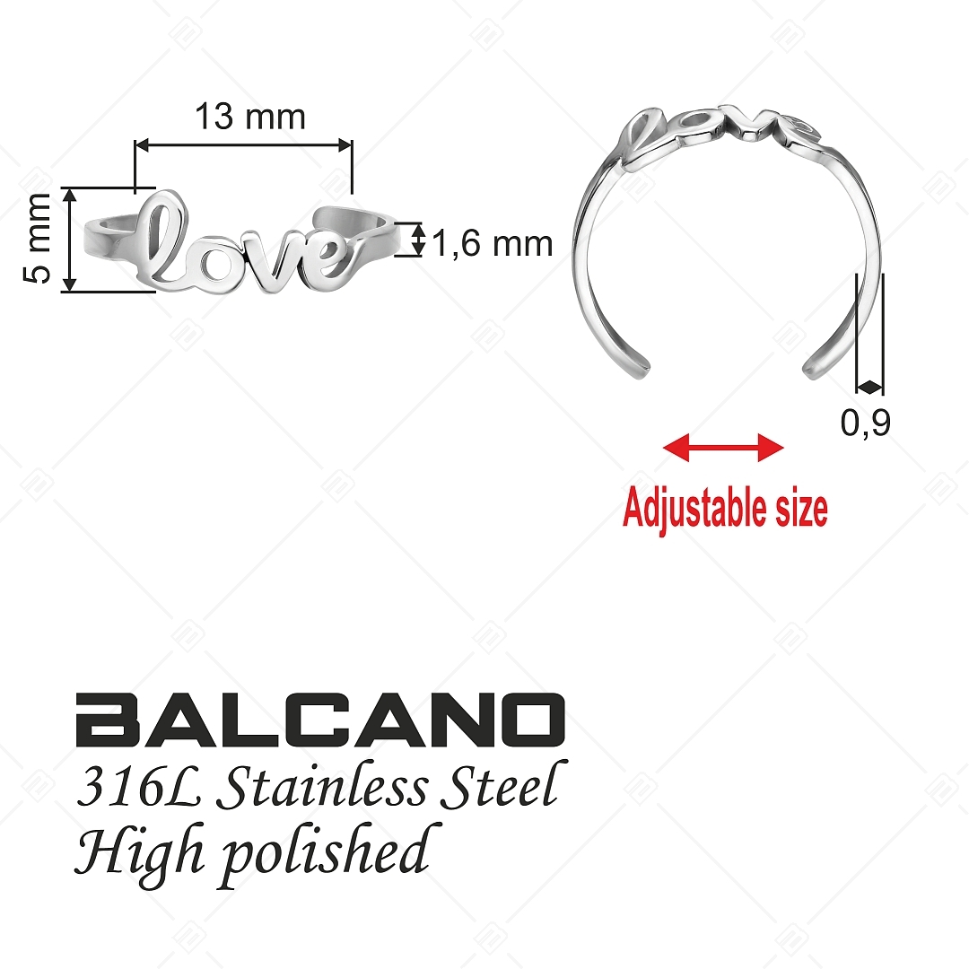 BALCANO - Love / Anneau d'orteil en acier inoxydable avec symbole de "Love", avec hautement polie (651011BC97)