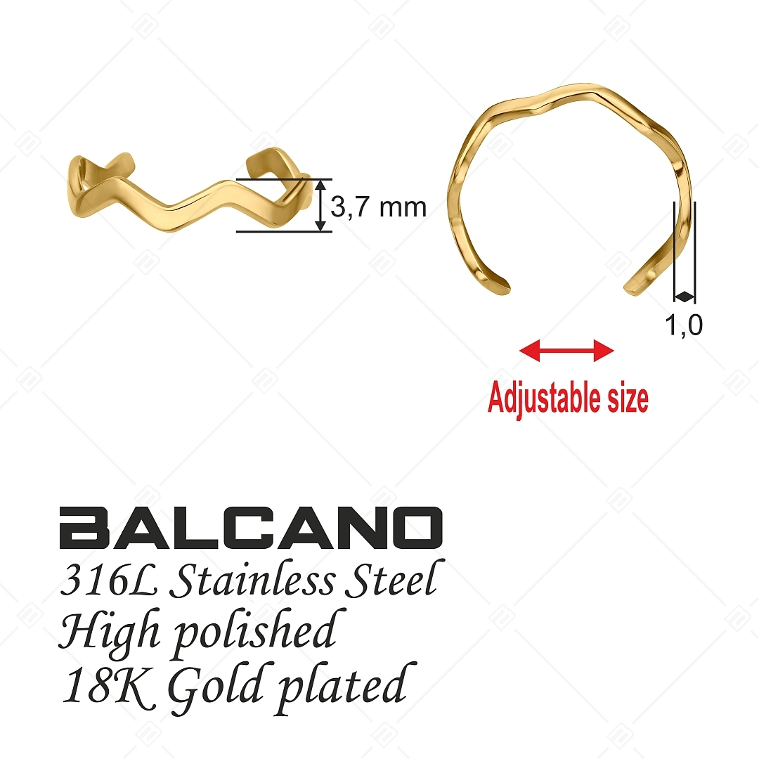 BALCANO - Wave / Stainless Steel Toe Ring With Wave Shape, 18K Gold Plated (651013BC88)