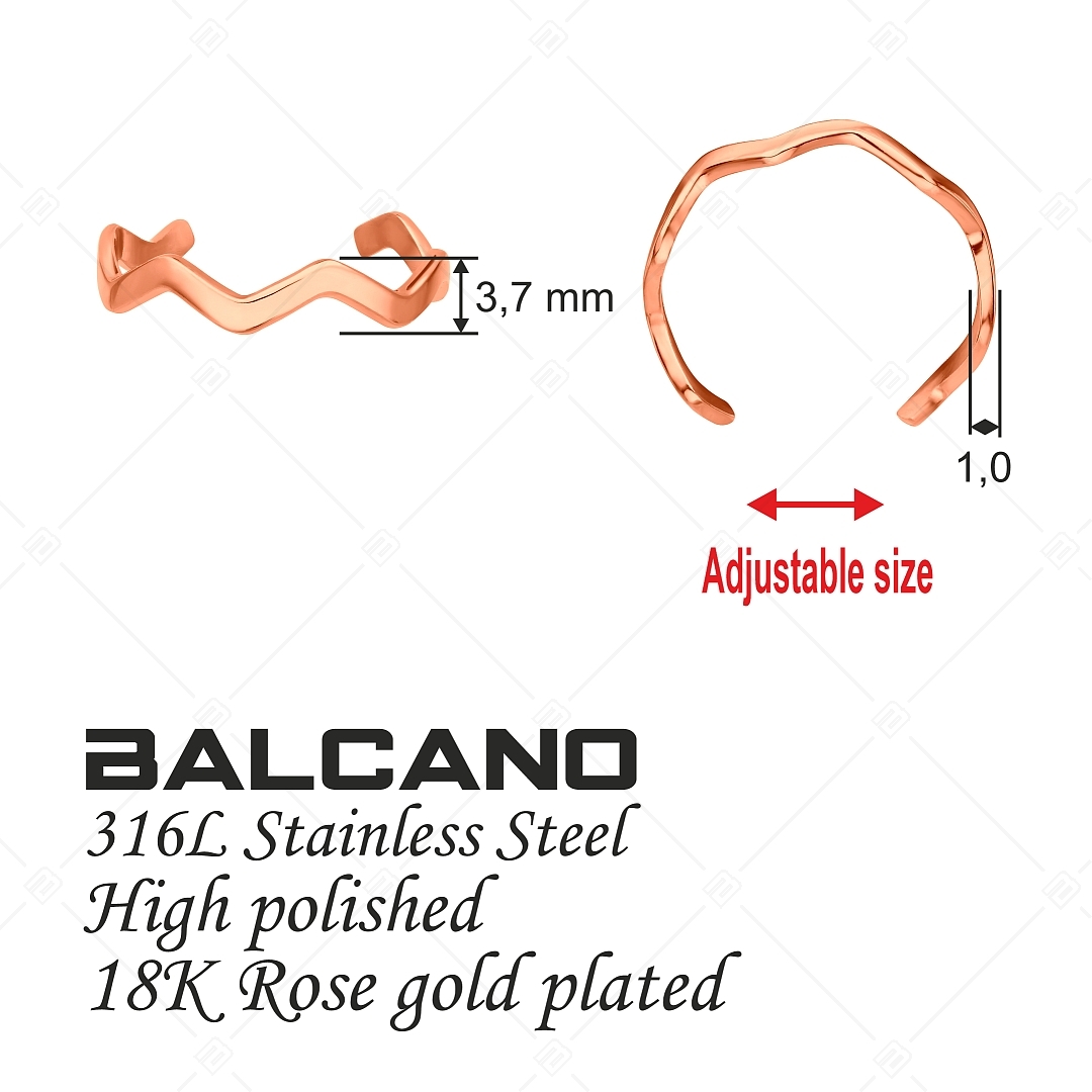 BALCANO - Wave / Anneau d'orteil en acier inoxydable en forme de vague, plaqué or rose 18K (651013BC96)