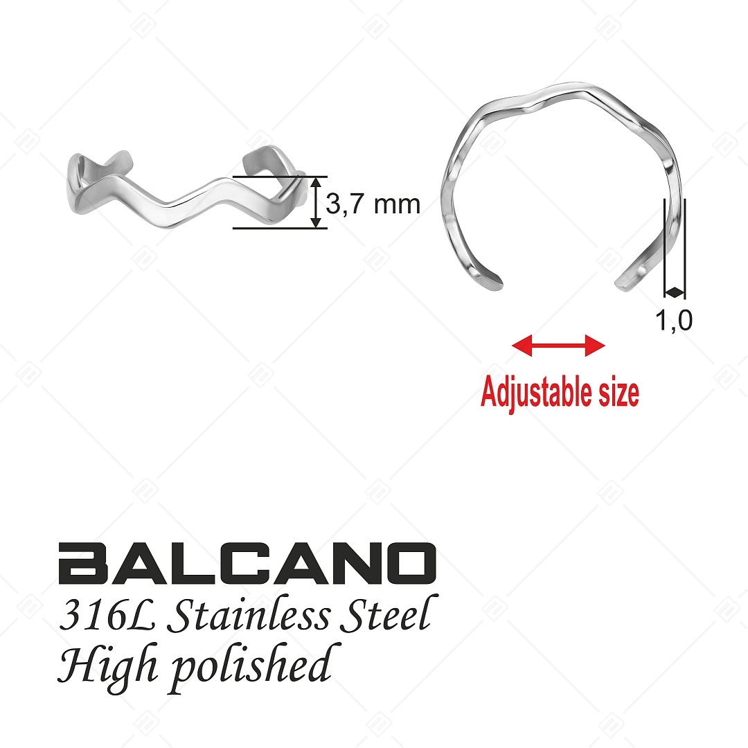 BALCANO - Wave / Anneau d'orteil en acier inoxydable en forme de vague, avec hautement polie (651013BC97)