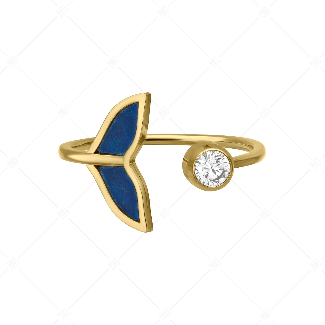 BALCANO - Fin / Dolphins's Fin Shaped Stainless Steel Toe Ring With Zirconia Gemstone, 18K Gold Plated (651014BC88)