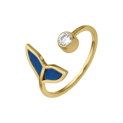 BALCANO - Fin / Dolphins's Fin Shaped Stainless Steel Toe Ring With Zirconia Gemstone, 18K Gold Plated
