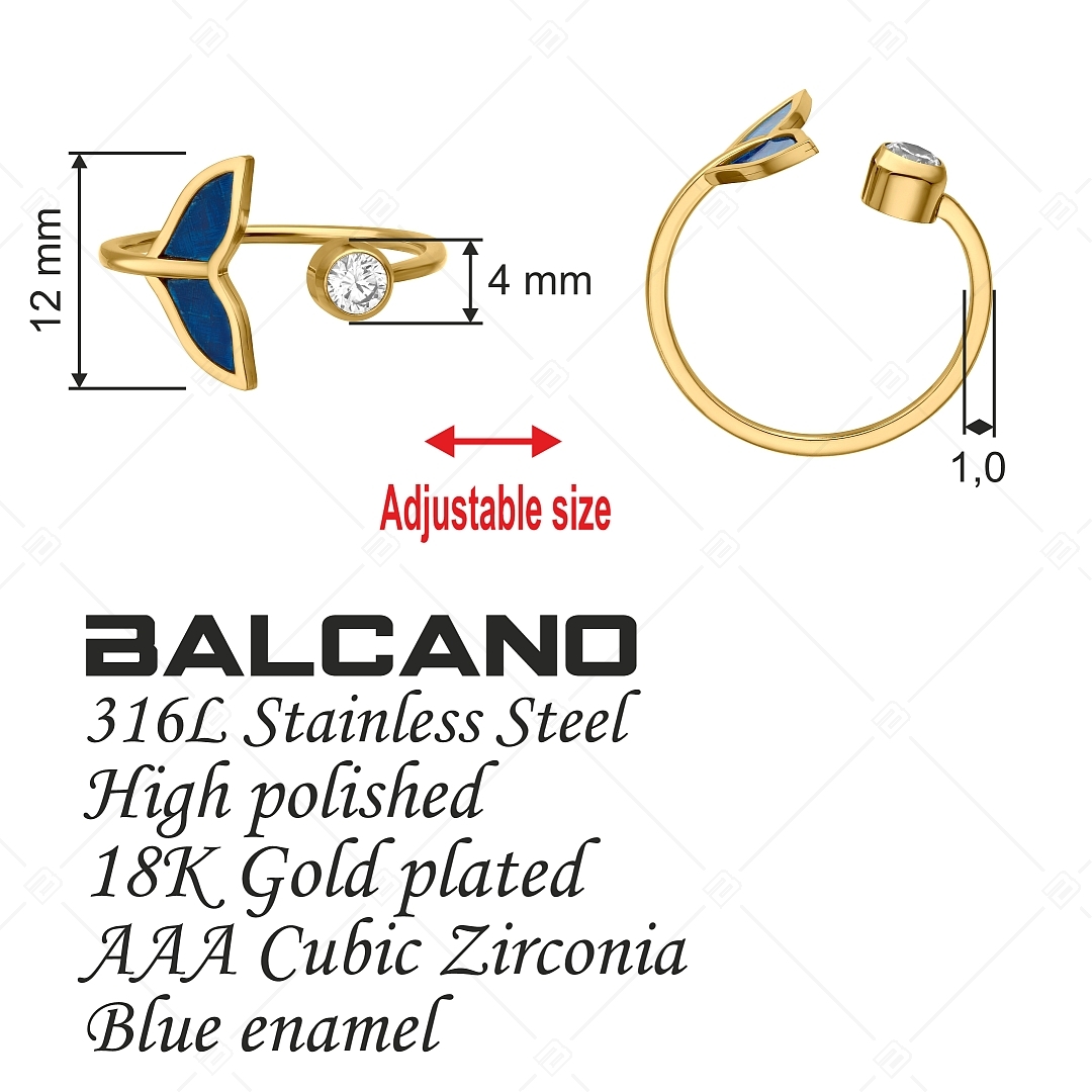 BALCANO - Fin / Anneau d'orteil en acier inoxydable en forme de aileron de dauphin avec zirconium, plaqué or 18K (651014BC88)