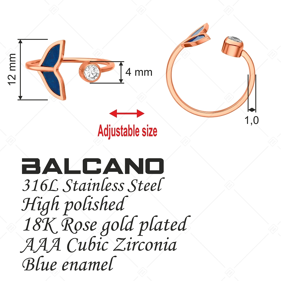 BALCANO - Fin / Anneau d'orteil en acier inoxydable en forme de aileron de dauphin avec zirconium, plaqué or rose 18K (651014BC96)