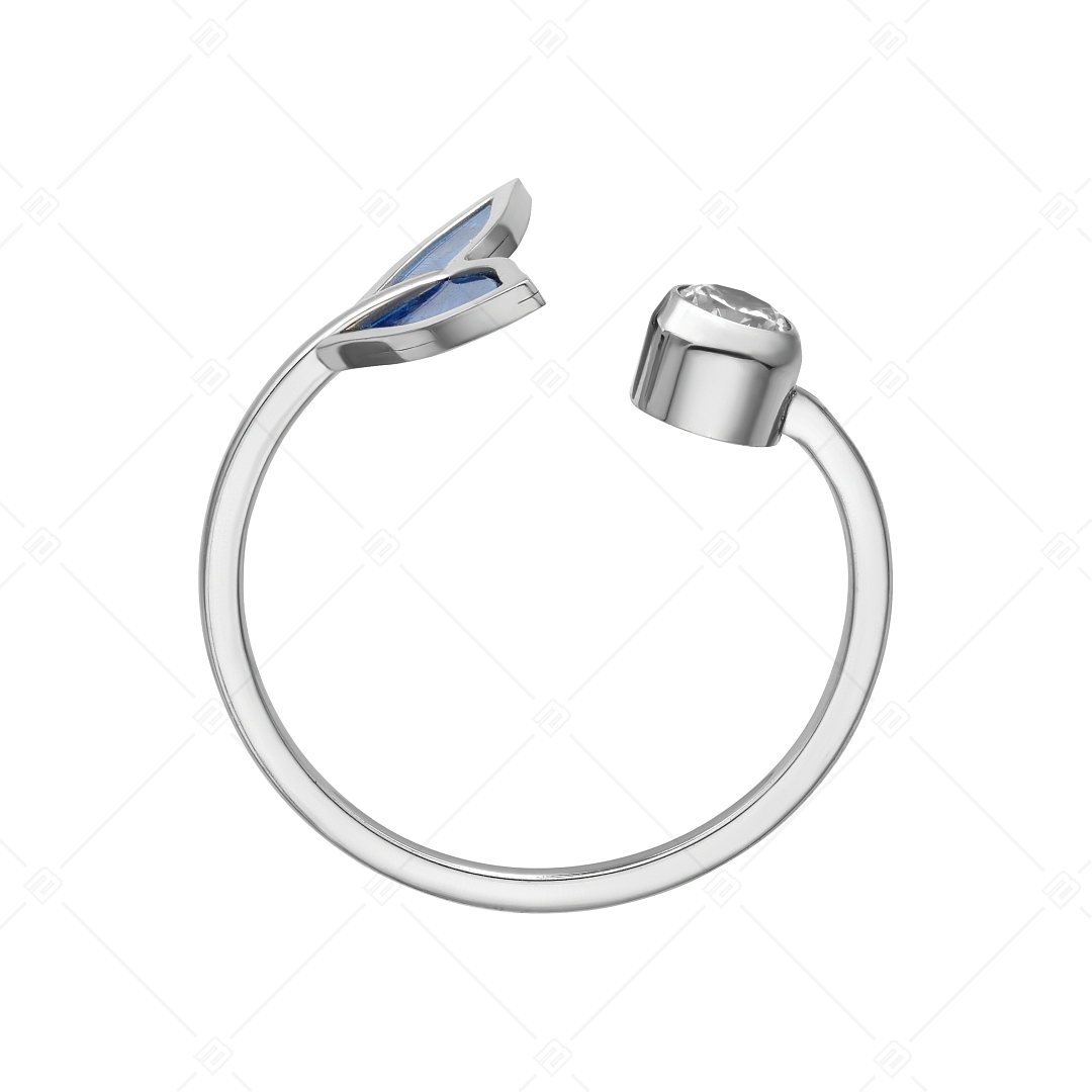 BALCANO - Fin / Dolphins's Fin Shaped Stainless Steel Toe Ring With Zirconia Gemstone, High Polished (651014BC97)