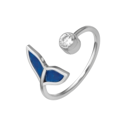 BALCANO - Fin / Dolphins's Fin Shaped Stainless Steel Toe Ring With Zirconia Gemstone, High Polished