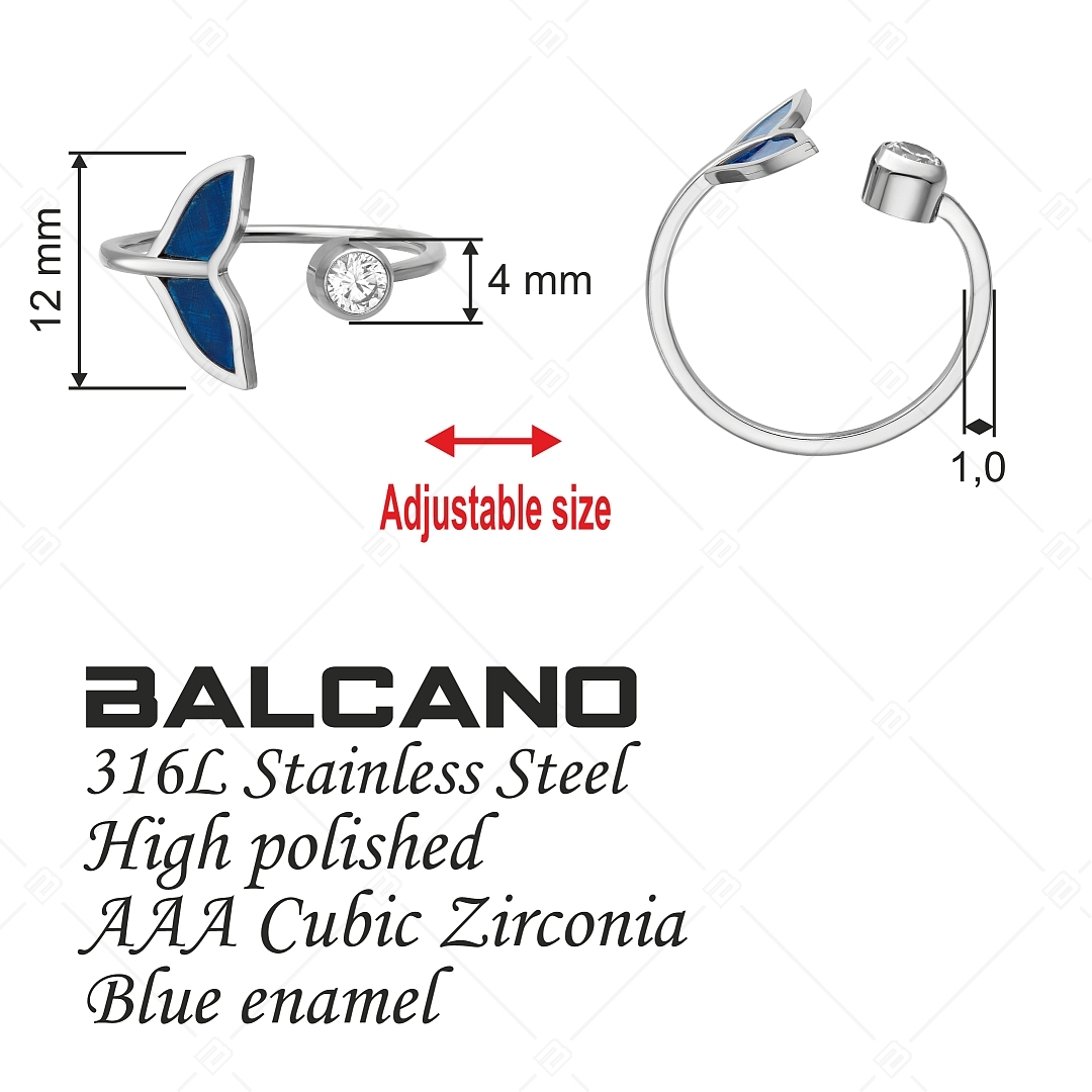 BALCANO - Fin / Anneau d'orteil en acier inoxydable en forme de aileron de dauphin avec zirconium, avec hautement polie (651014BC97)
