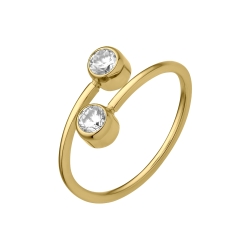BALCANO - Twins / Stainless Steel Toe Ring With Two Round Zinconia Gemstones, 18K Gold Plated