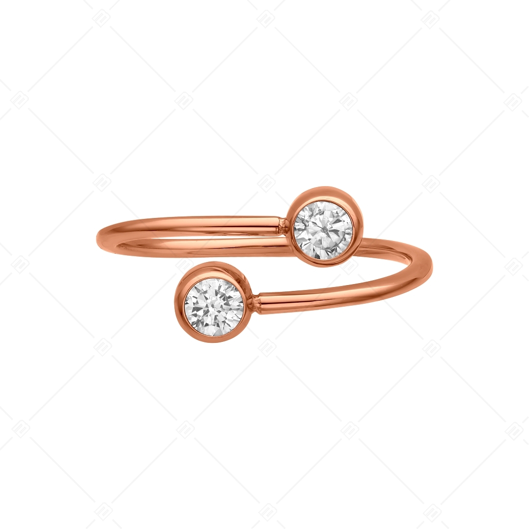 BALCANO - Twins / Stainless Steel Toe Ring With Two Round Zinconia Gemstones, 18K Rose Gold Plated (651015BC96)