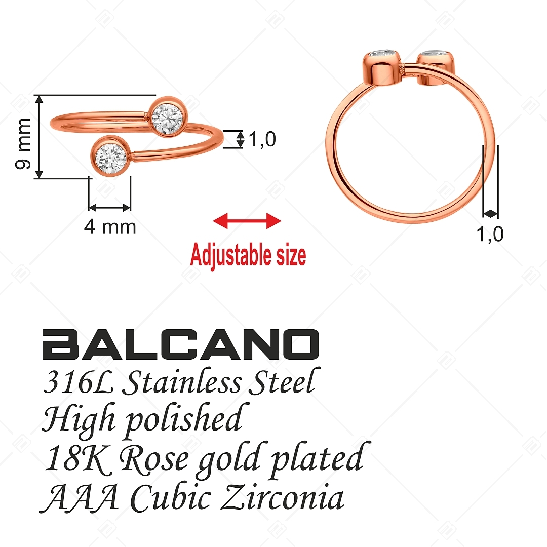 BALCANO - Twins / Anneau d'orteil en acier inoxydable avec deux pierres rondes en zinconia, plaqué or rose 18K (651015BC96)