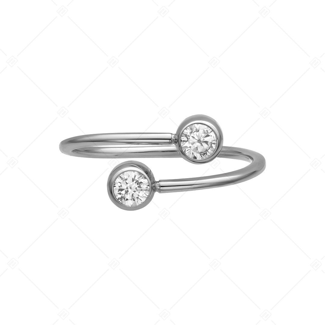 BALCANO - Twins / Stainless Steel Toe Ring With Two Round Zinconia Gemstones, High Polished (651015BC97)