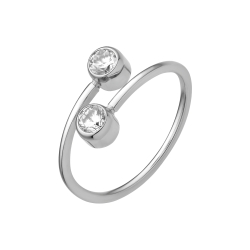BALCANO - Twins / Stainless Steel Toe Ring With Two Round Zinconia Gemstones, High Polished