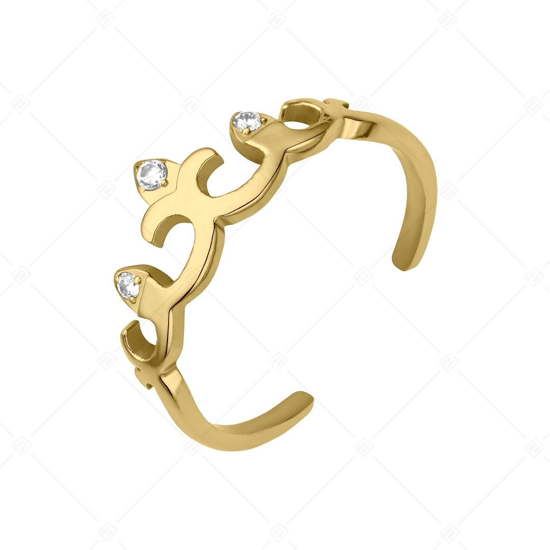BALCANO - Crown / Kronenförmiger Edelstahl Zehenring mit Zinconia-Edelsteinen, 18K vergoldet (651016BC88)