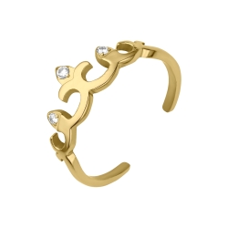 BALCANO - Crown / Crown Shaped Stainless Steel Toe Ring With Zinconia Gemstones, 18K Gold Plated