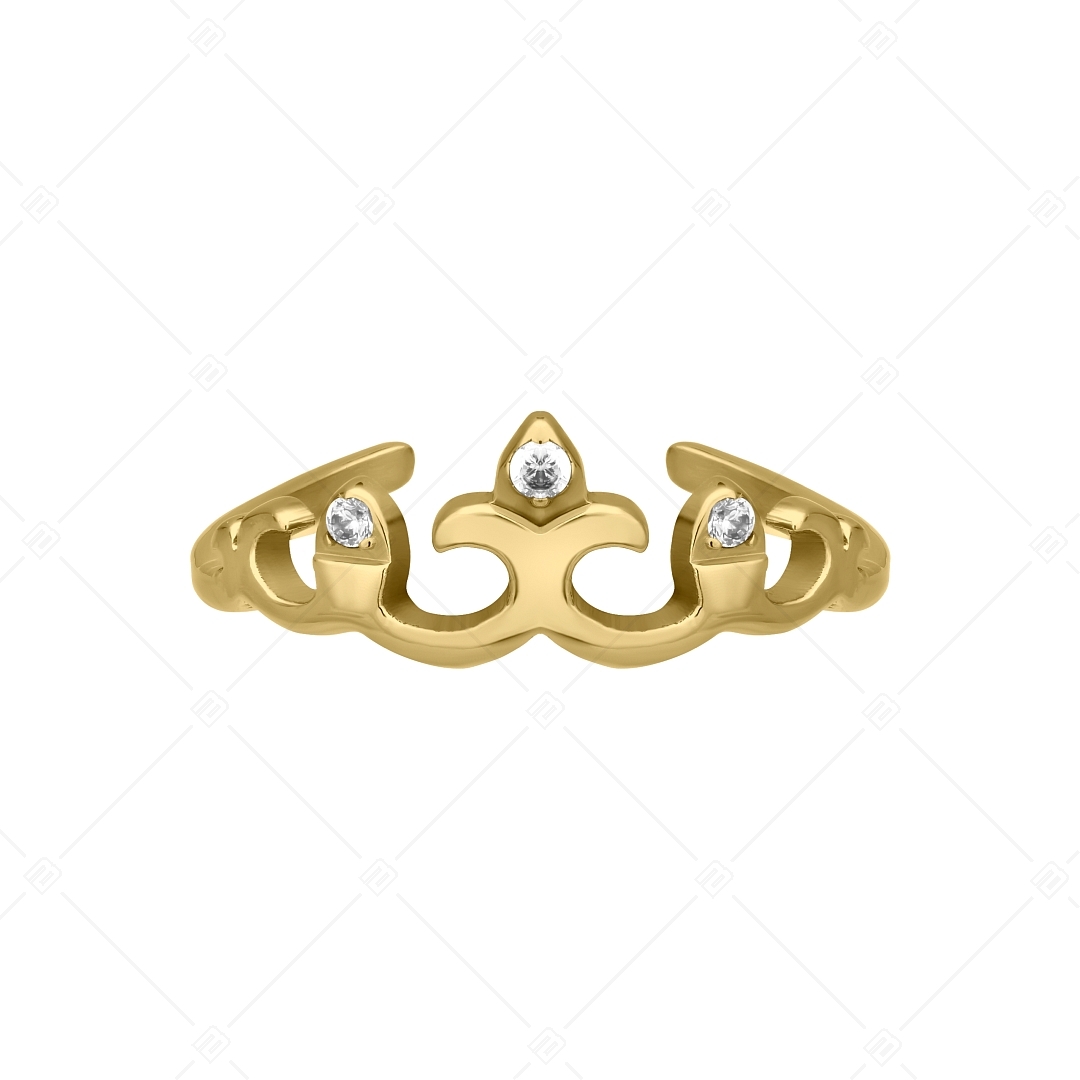 BALCANO - Crown / Crown Shaped Stainless Steel Toe Ring With Zinconia Gemstones, 18K Gold Plated (651016BC88)