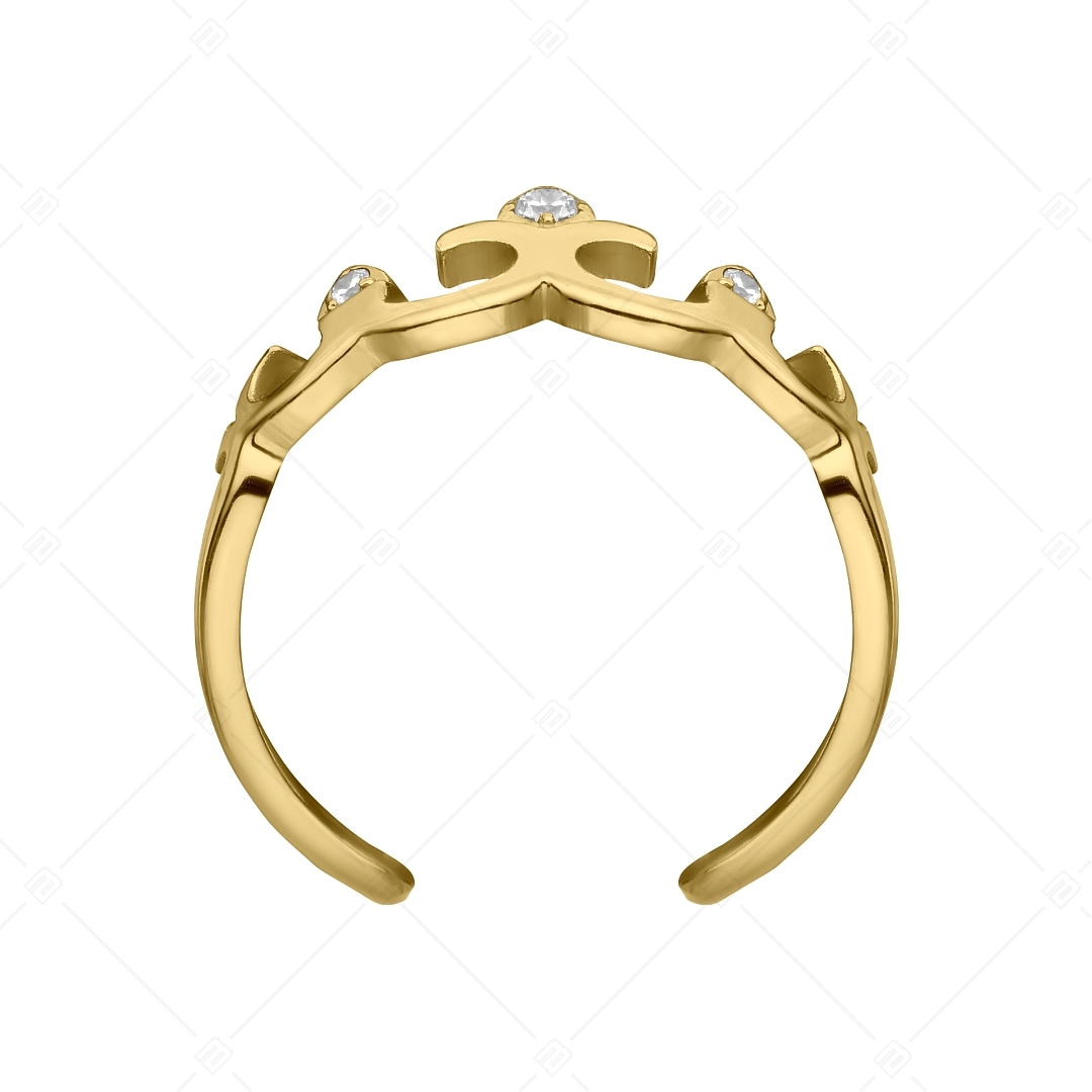 BALCANO - Crown / Crown Shaped Stainless Steel Toe Ring With Zinconia Gemstones, 18K Gold Plated (651016BC88)