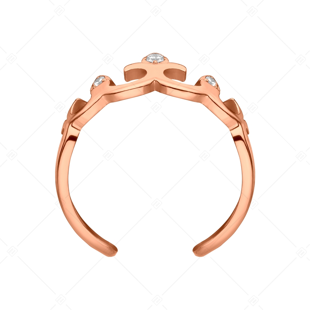 BALCANO - Crown / Crown Shaped Stainless Steel Toe Ring With Zinconia Gemstones, 18K Rose Gold Plated (651016BC96)