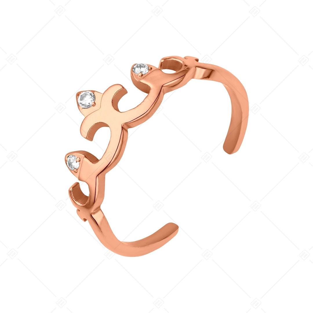 BALCANO - Crown / Crown Shaped Stainless Steel Toe Ring With Zinconia Gemstones, 18K Rose Gold Plated (651016BC96)