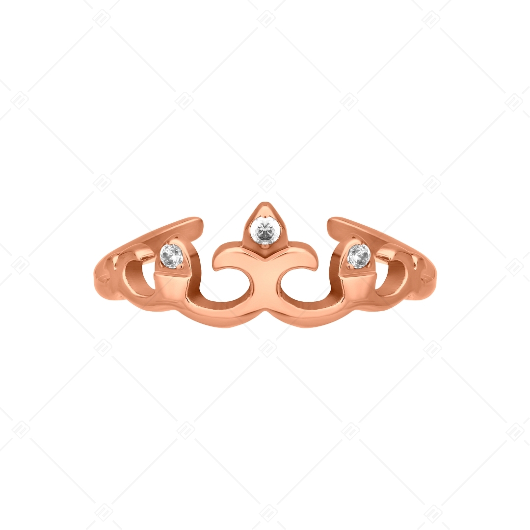 BALCANO - Crown / Kronenförmiger Edelstahl Zehenring mit Zinconia-Edelsteinen, 18K rosévergoldet (651016BC96)
