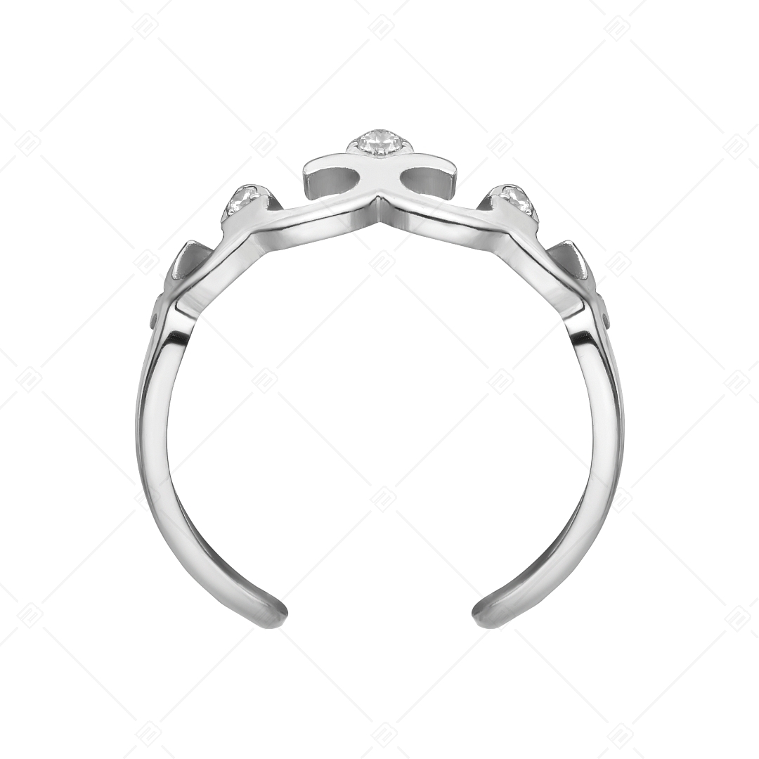 BALCANO - Crown / Crown Shaped Stainless Steel Toe Ring With Zinconia Gemstones, High Polished (651016BC97)