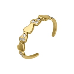 BALCANO - Hearts / Many Hearts Shaped Stainless Steel Toe Ring With Zinconia Gemstones, 18K Gold Plated