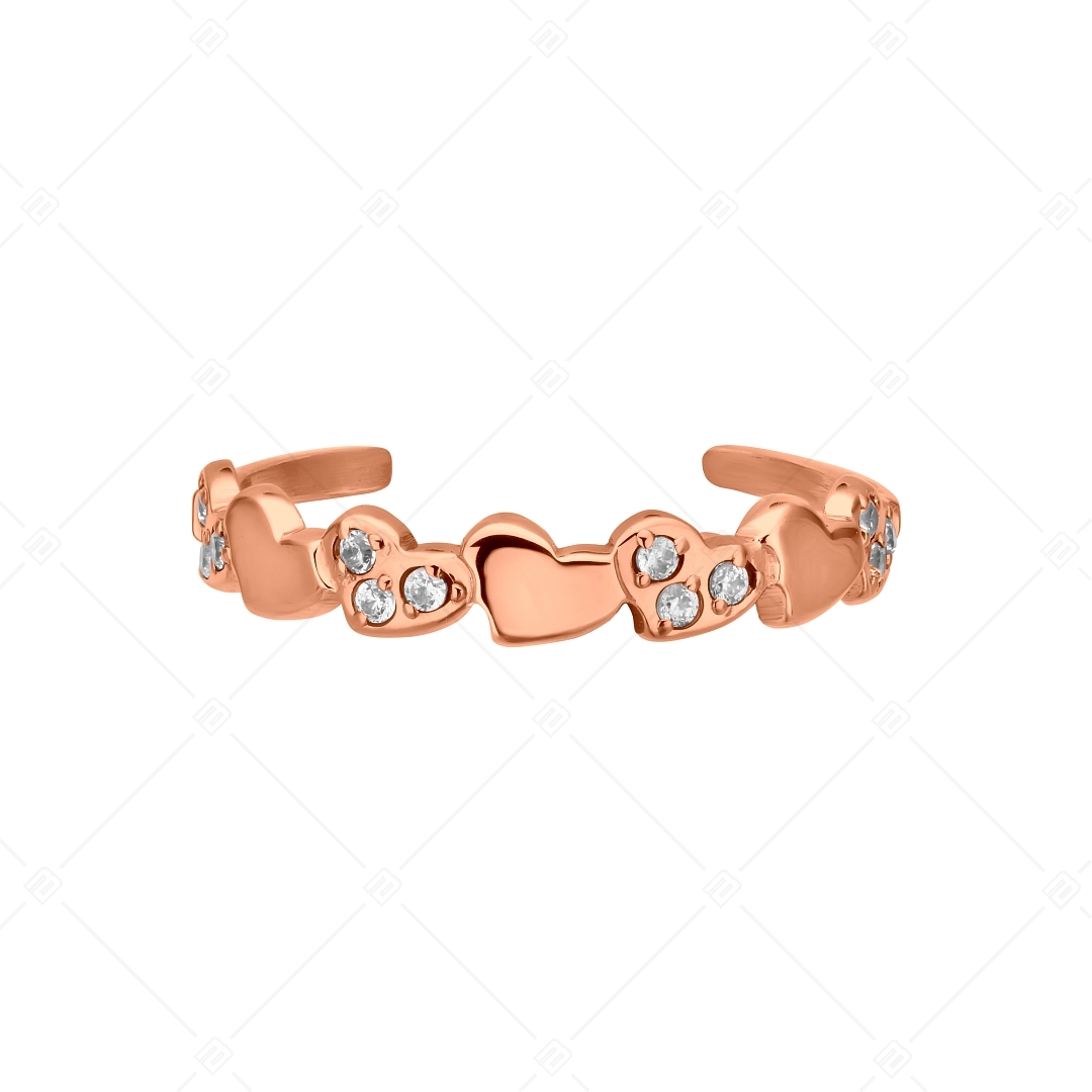 BALCANO - Hearts / Many Hearts Shaped Stainless Steel Toe Ring With Zinconia Gemstones, 18K Rose Gold Plated (651017BC96)