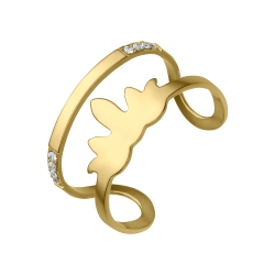 BALCANO - Fire / Fire Shaped Stainless Steel Toe Ring With Zinconia Gemstones, 18K Gold Plated
