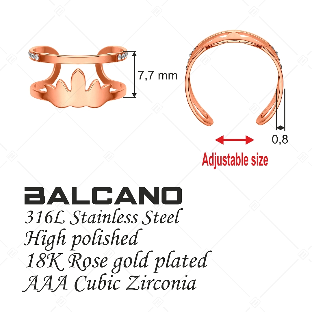 BALCANO - Fire / Anneau d'orteil en acier inoxydable en forme de feu avec pierres en zinconia, plaqué or rose 18K (651018BC96)