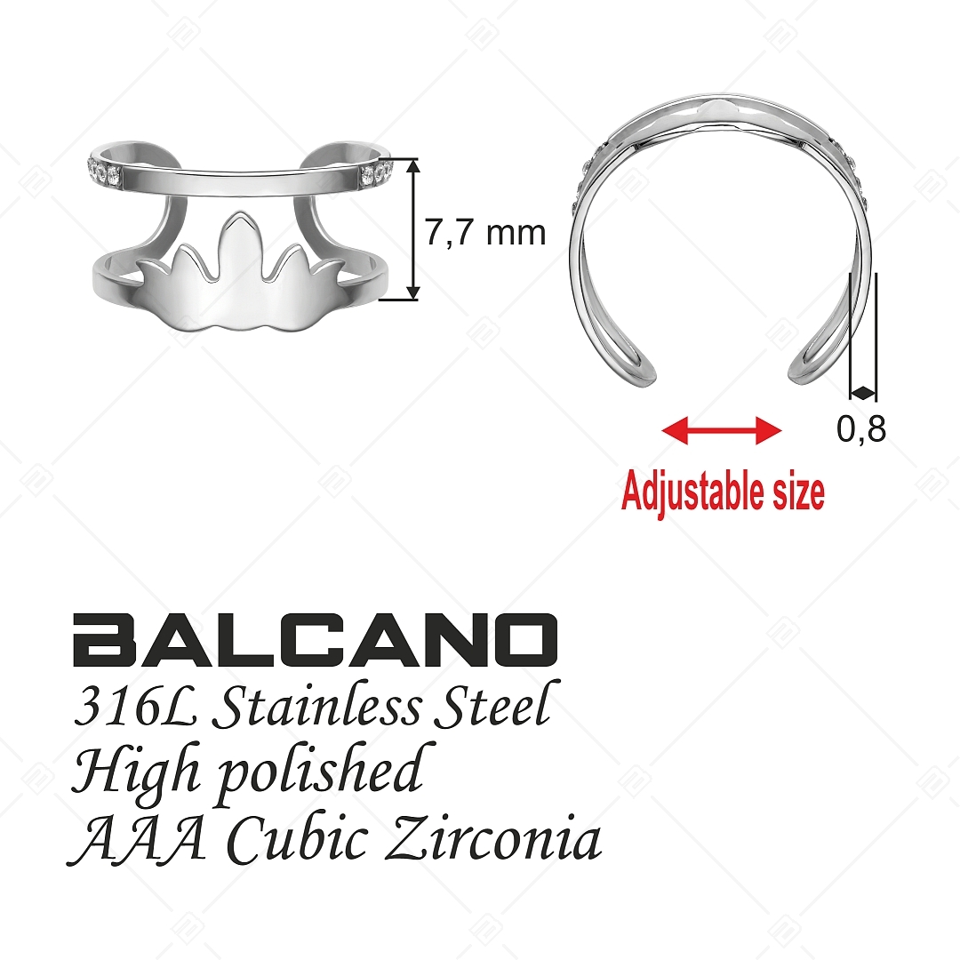BALCANO - Fire / Fire Shaped Stainless Steel Toe Ring With Zinconia Gemstones, High Polished (651018BC97)