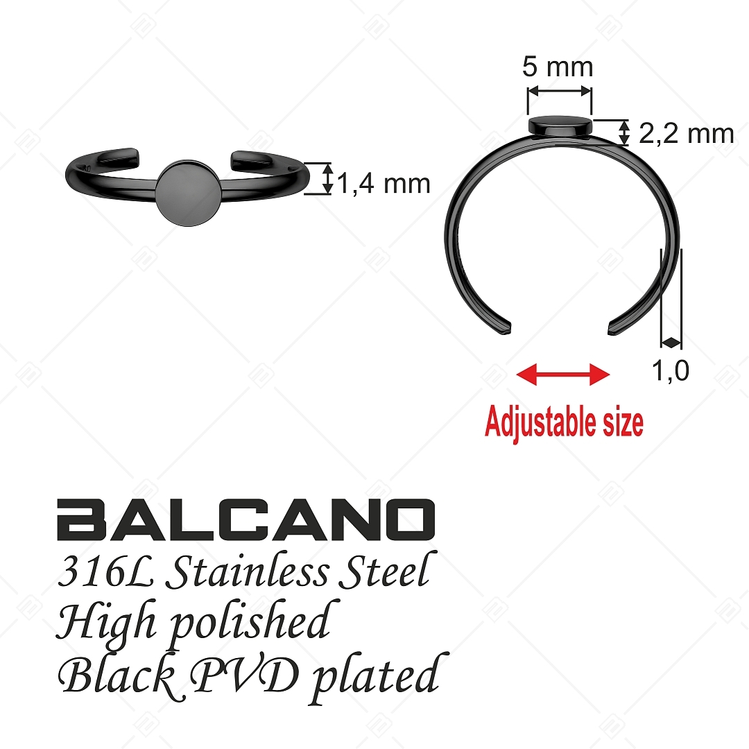 BALCANO - Bottone / Bague d'orteil gravée en acier inoxydable avec tête ronde, plaqué PVD noir (651019BC11)