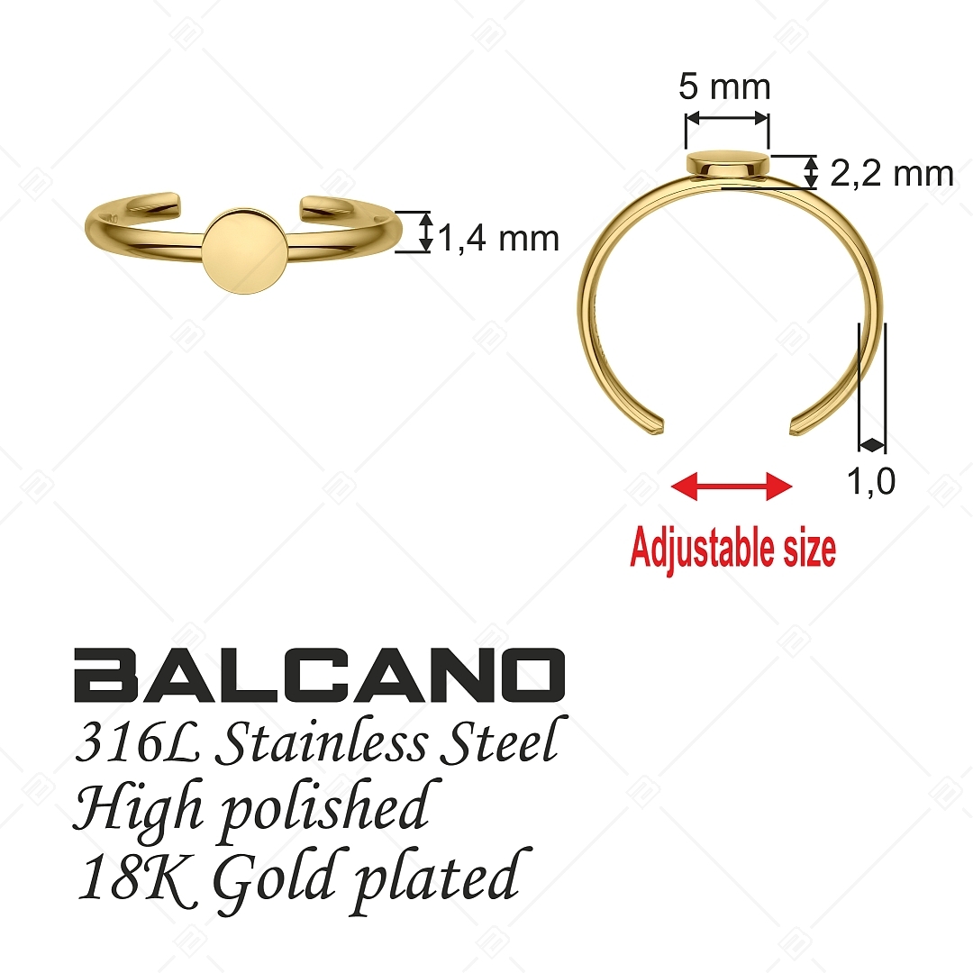 BALCANO - Bottone / Engravable Stainless Steel Toe Ring With Round Headpiece, 18K Gold Plated (651019BC88)