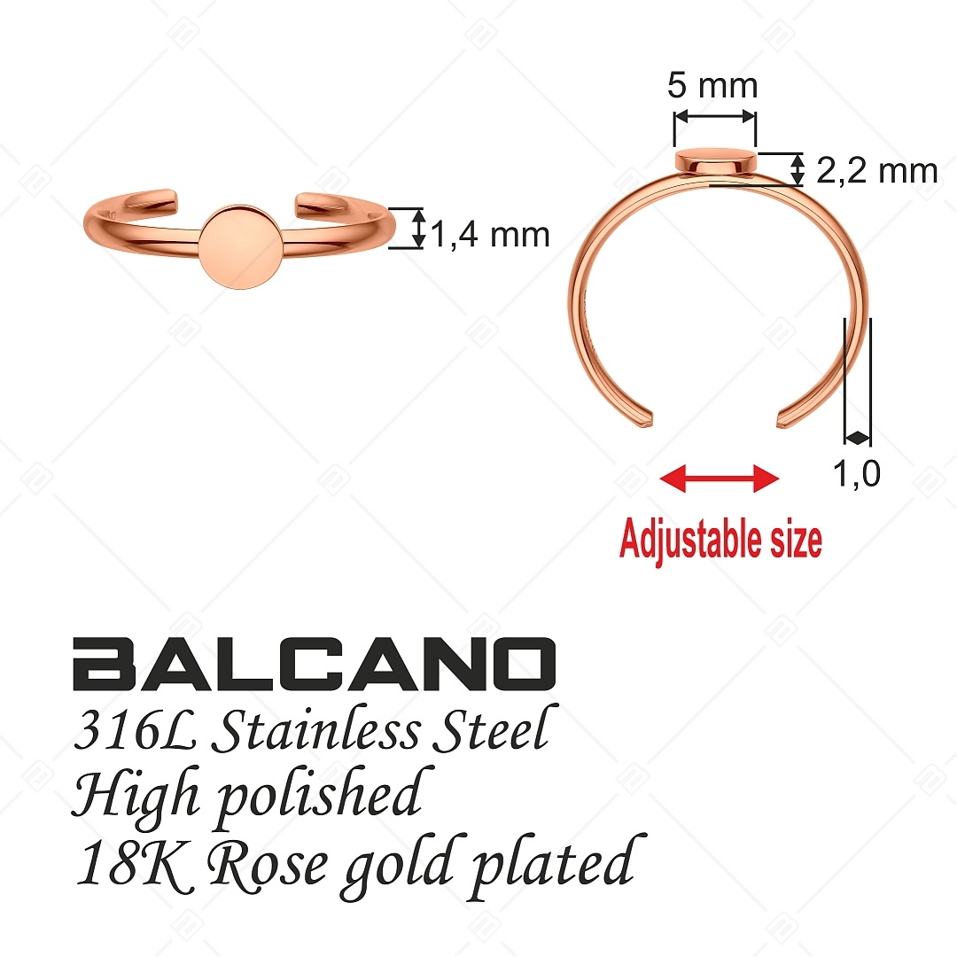 BALCANO - Bottone / Engravable Stainless Steel Toe Ring With Round Headpiece, 18K Rose Gold Plated (651019BC96)