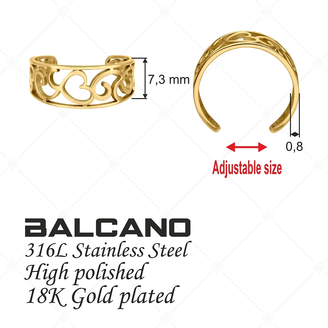 BALCANO - Vintage / Edelstahl Zehenring mit filigranem Herzmuster und 18K Gold Beschichtung (651020BC88)