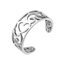 BALCANO - Vintage / Stainless Steel Toe Ring With Filigree Heart Pattern, High Polished